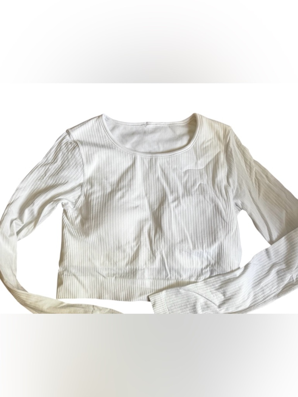 LULULEMON White long sleeve ribbed crop top with built in tank w pads size 8